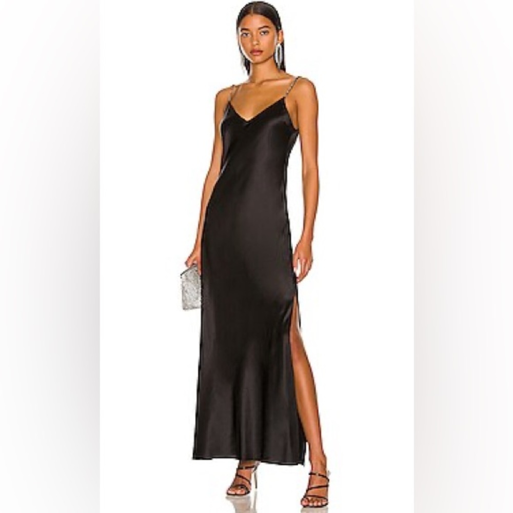 DANNIJO Free people NOIR CRYSTAL STRAP LONG SILK BLACK SLIP DRESS sz.S